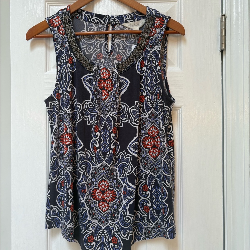Magnolia Blue and White Bohemian Tank Top